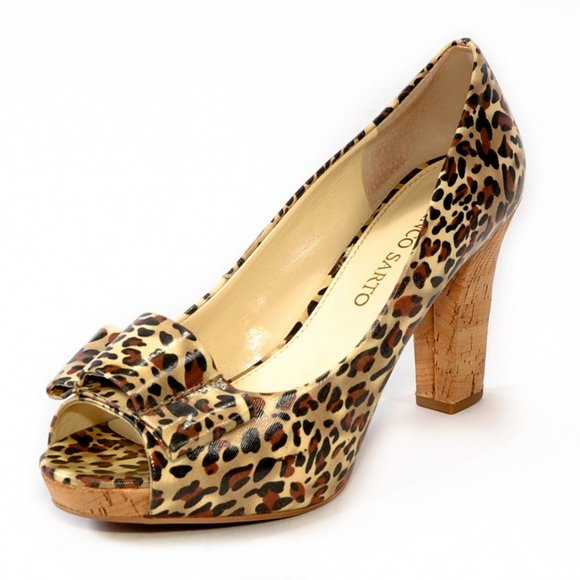 sExY!! ~FRANCO SARTO~ "Vice" Animal Print & Cork Peep-Toe High Heels, 7.5 - Picture 2 of 5